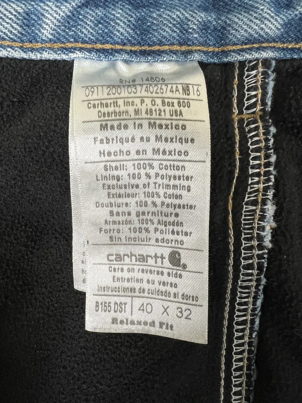 Vintage Carhartt Insulated Lined Denim Jeans Men's Size 40x32 Blue Medium Wash